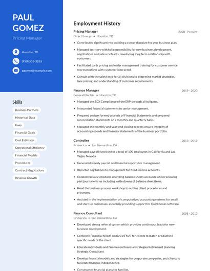 Pricing Manager Resume