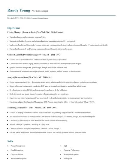 Pricing Manager Resume