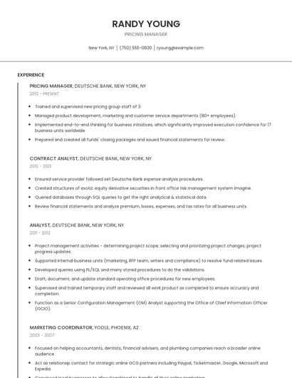 Pricing Manager Resume