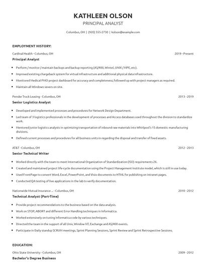 Principal Analyst Resume