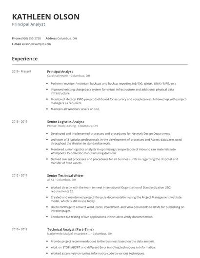 Principal Analyst Resume