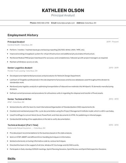 Principal Analyst Resume