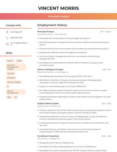 Principal Analyst Resume