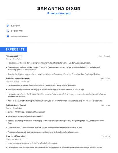 Principal Analyst Resume