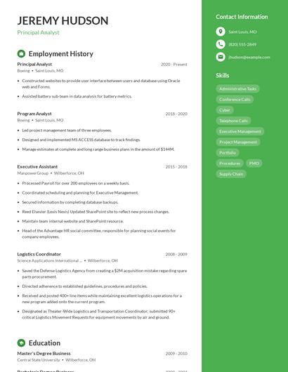 Principal Analyst Resume