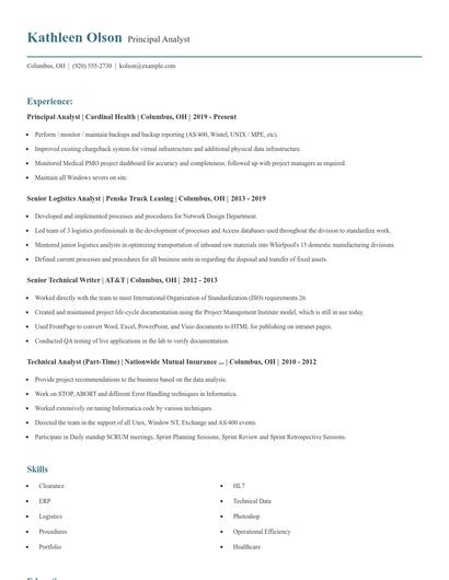 Principal Analyst Resume