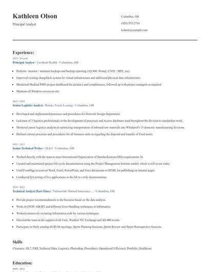 Principal Analyst Resume