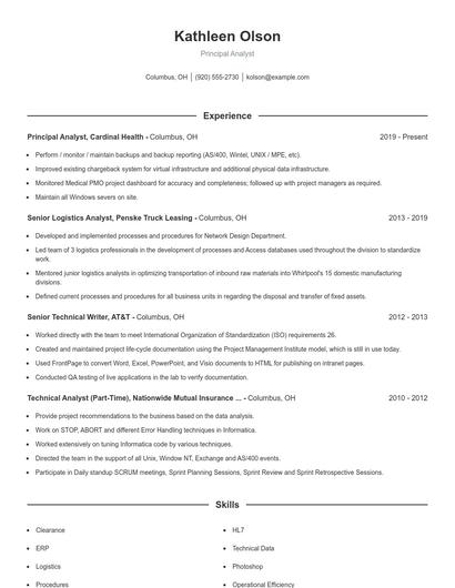 Principal Analyst Resume
