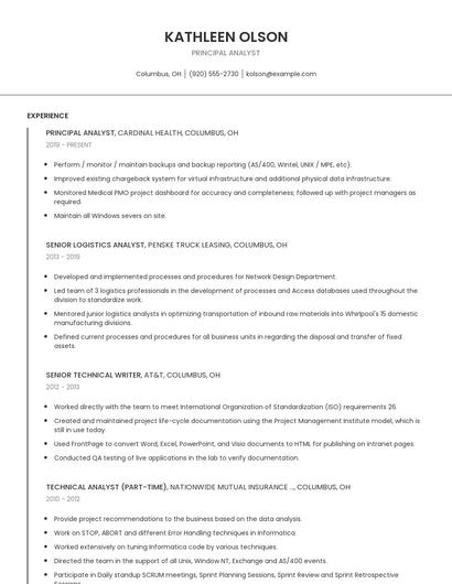Principal Analyst Resume