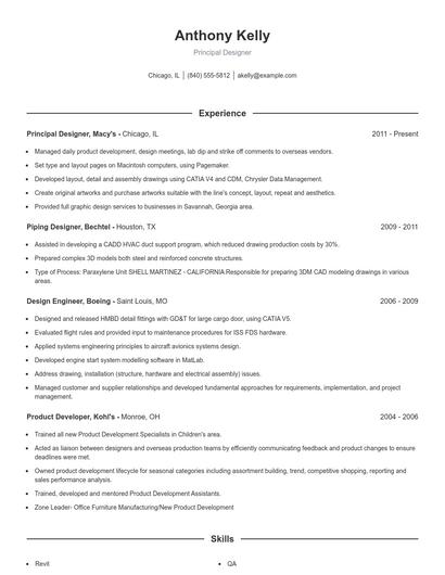Principal Designer Resume