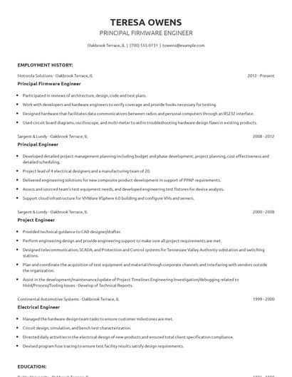 Principal Firmware Engineer Resume