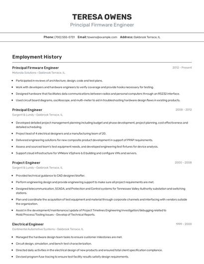 Principal Firmware Engineer Resume