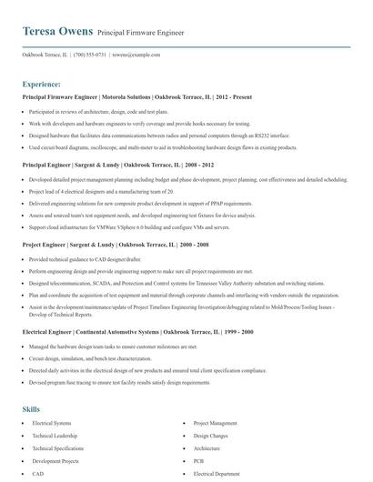 Principal Firmware Engineer Resume
