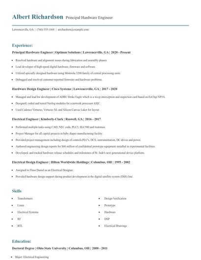 Principal Hardware Engineer Resume