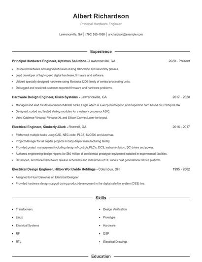 Principal Hardware Engineer Resume