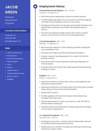 Principal Mechanical Engineer Resume