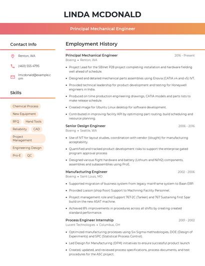 Principal Mechanical Engineer Resume