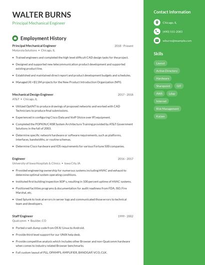 Principal Mechanical Engineer Resume