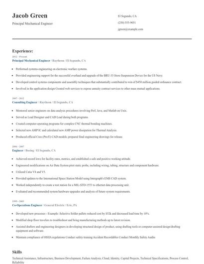 Principal Mechanical Engineer Resume
