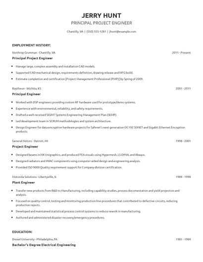 Principal Project Engineer Resume