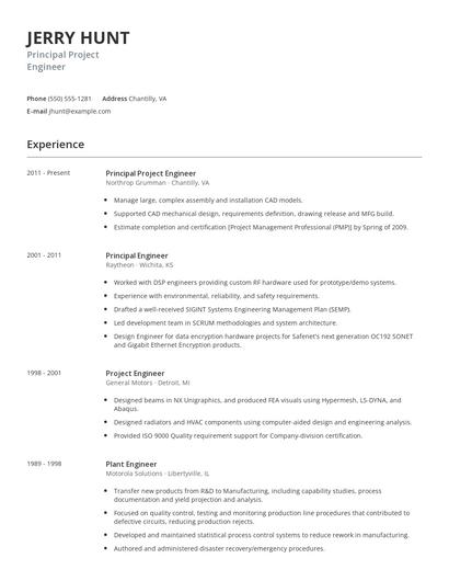 Principal Project Engineer Resume