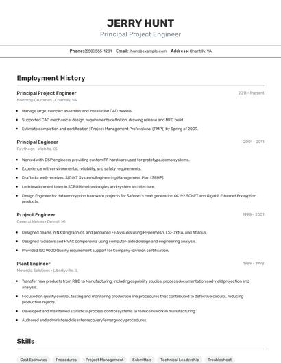 Principal Project Engineer Resume