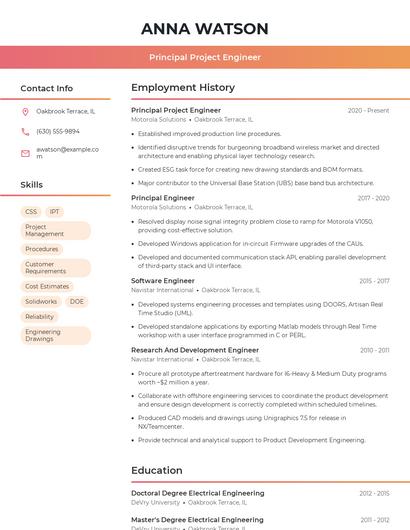 Principal Project Engineer Resume