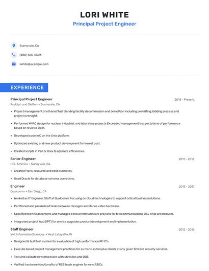 Principal Project Engineer Resume