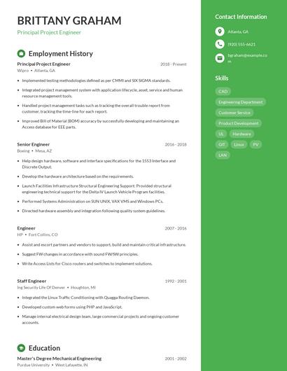 Principal Project Engineer Resume