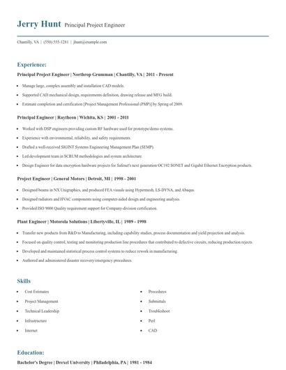 Principal Project Engineer Resume