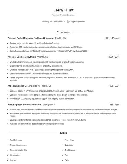 Principal Project Engineer Resume