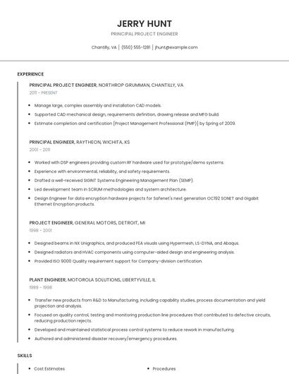 Principal Project Engineer Resume