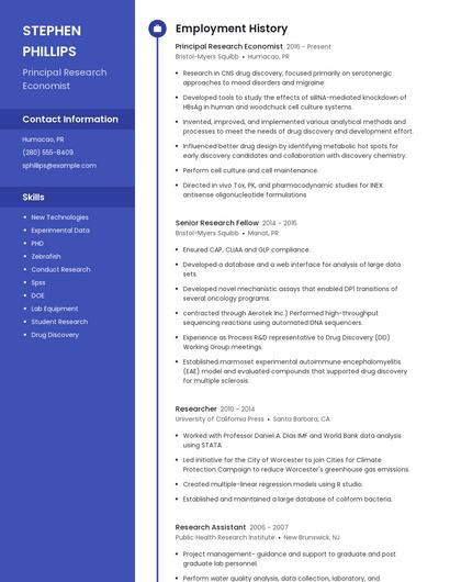 Principal Research Economist Resume