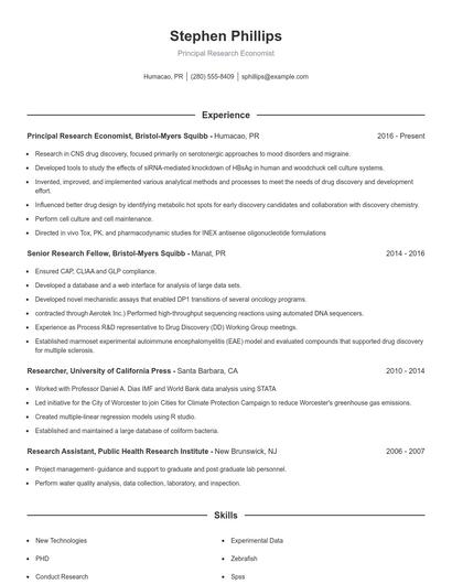 Principal Research Economist Resume
