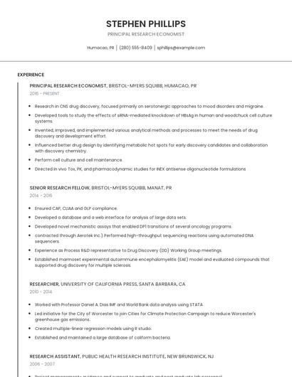 Principal Research Economist Resume