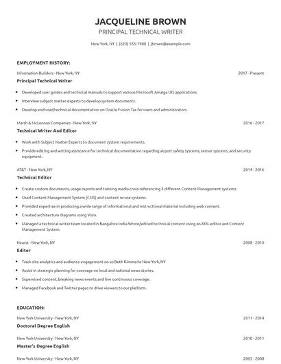 Principal Technical Writer Resume