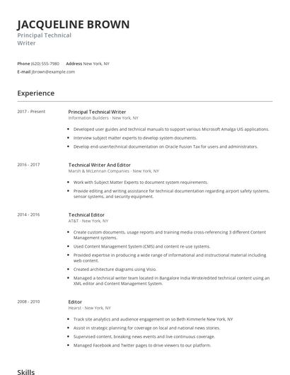 Principal Technical Writer Resume