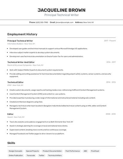 Principal Technical Writer Resume