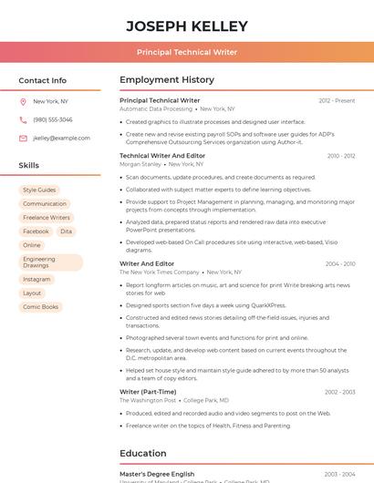 Principal Technical Writer Resume