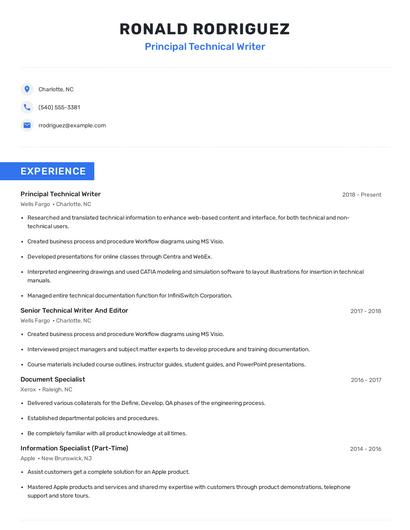 Principal Technical Writer Resume