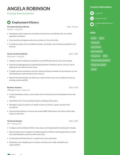 Principal Technical Writer Resume