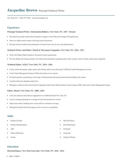 Principal Technical Writer Resume