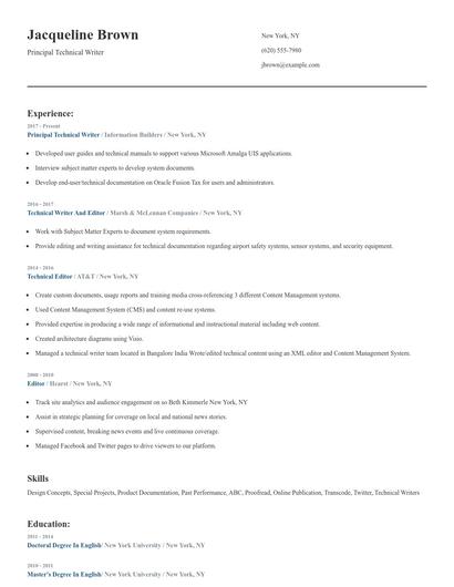 Principal Technical Writer Resume