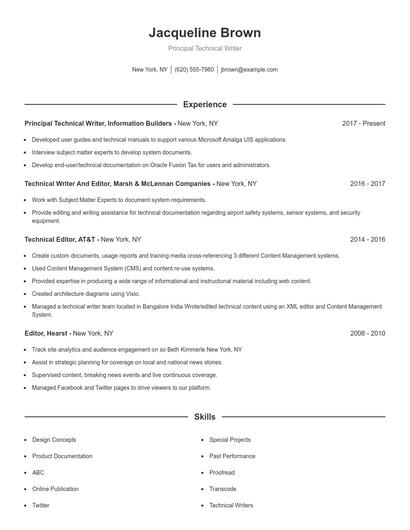 Principal Technical Writer Resume