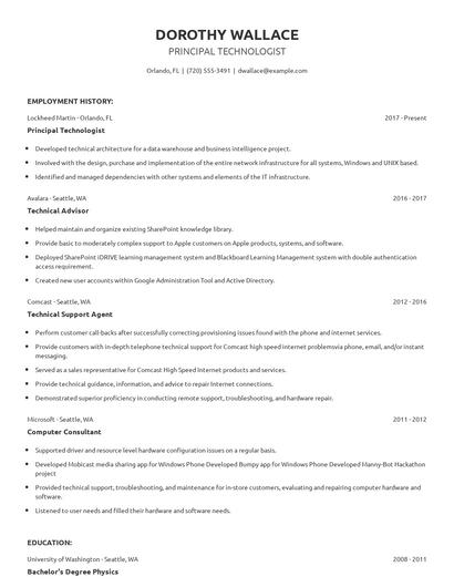 Principal Technologist Resume