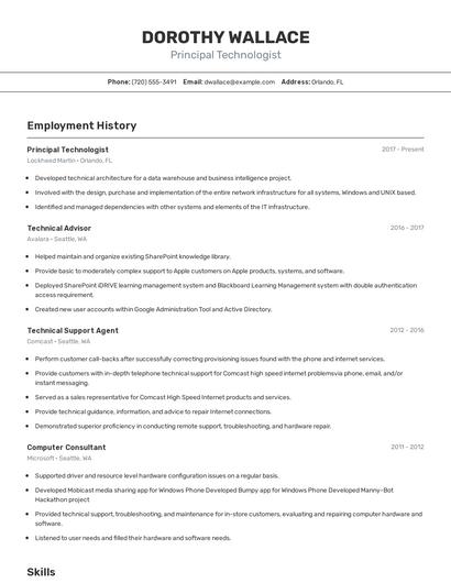 Principal Technologist Resume