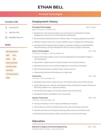 Principal Technologist Resume