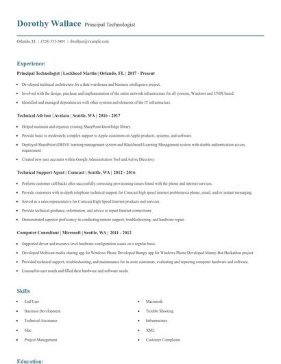 Principal Technologist Resume