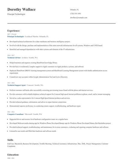 Principal Technologist Resume