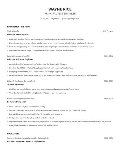 Principal Test Engineer Resume
